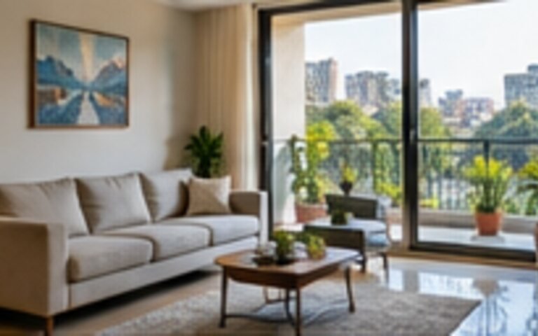 Daylit living room designed for an urban residential floor