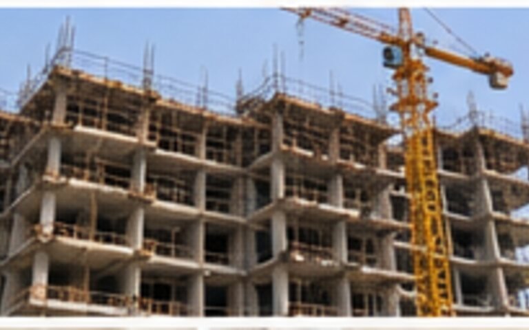 Multi-storey residential construction site with coordinated trade work