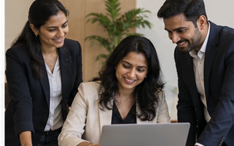 Property advisor explaining documents to a client couple